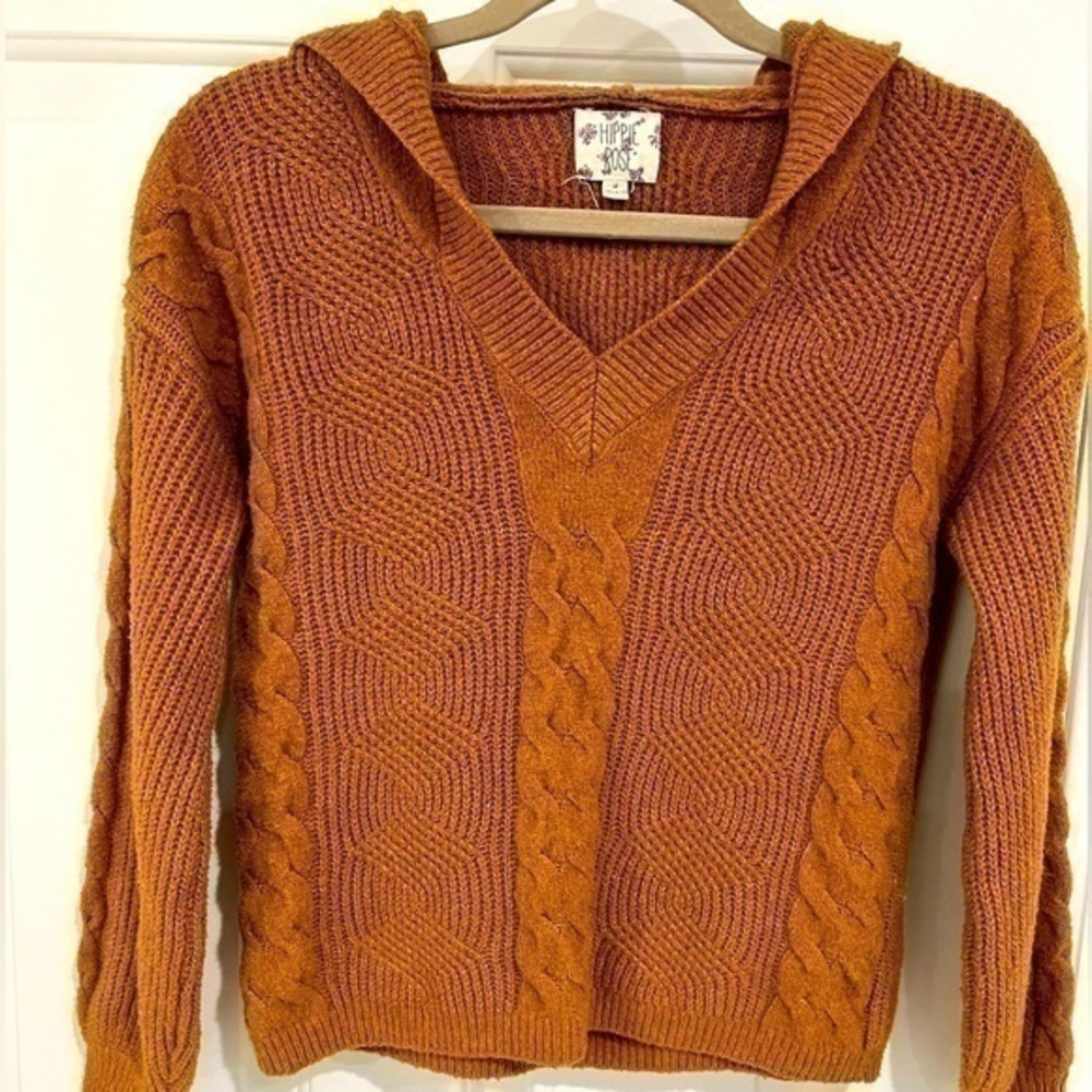 Hippie Rose Sweater Hoodie mustard brown/ sz Small